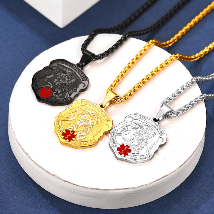 Engraved St. Michael Medical Alert ID Necklace for Men