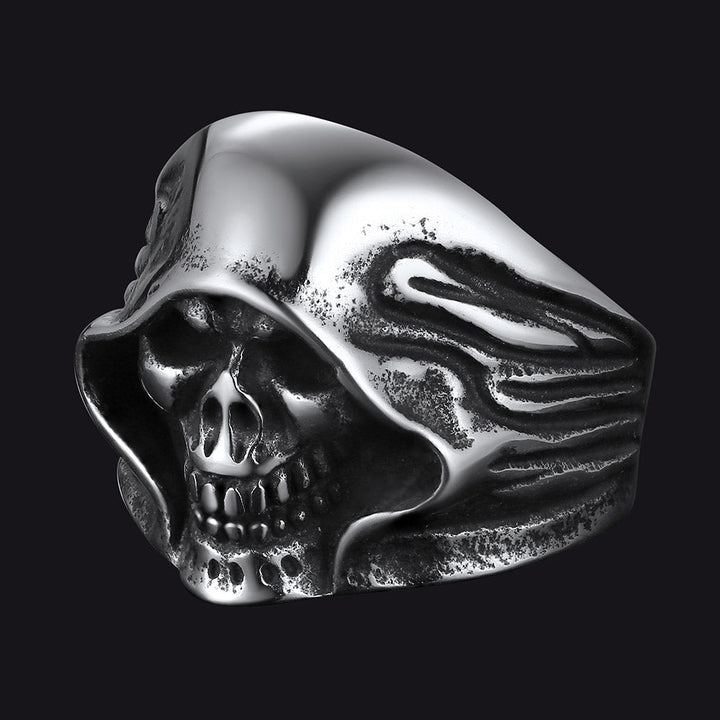 Gothic Grim Reaper Skull Ring For Men in Stainless Steel