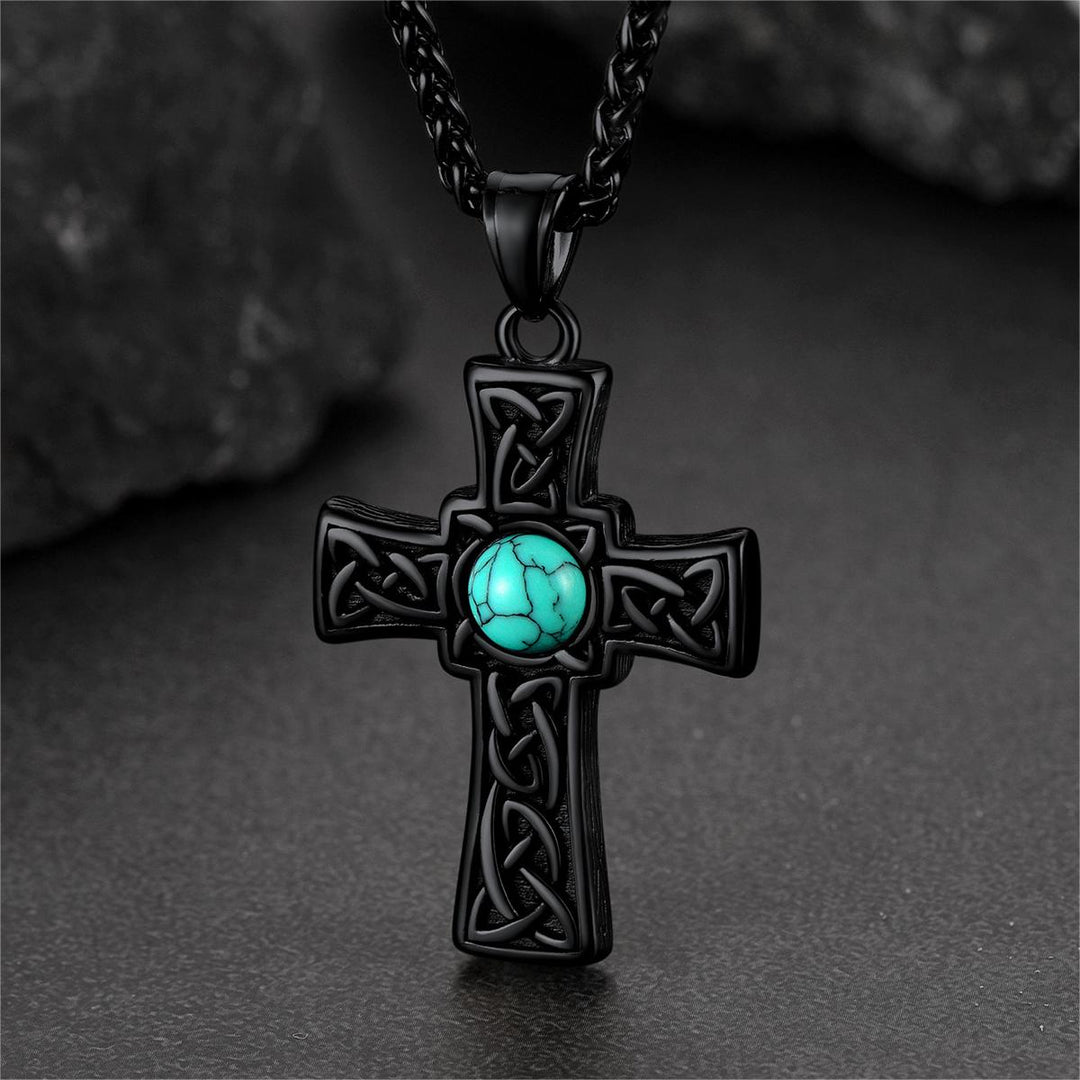 Turquoise Celtic Cross Pendant Necklace For Men