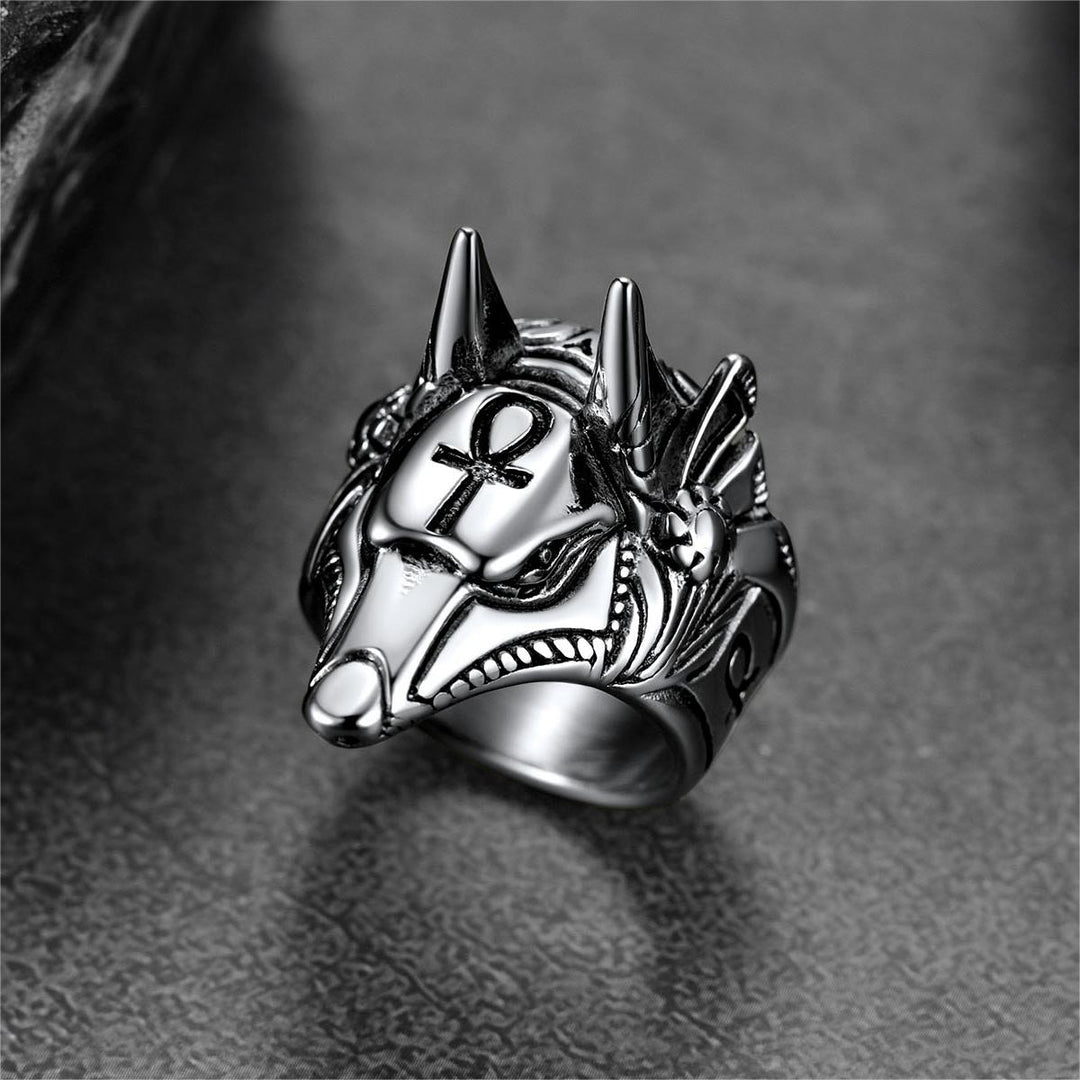 Ancient Egyptian Anubis Ring With Ankh Cross For Men