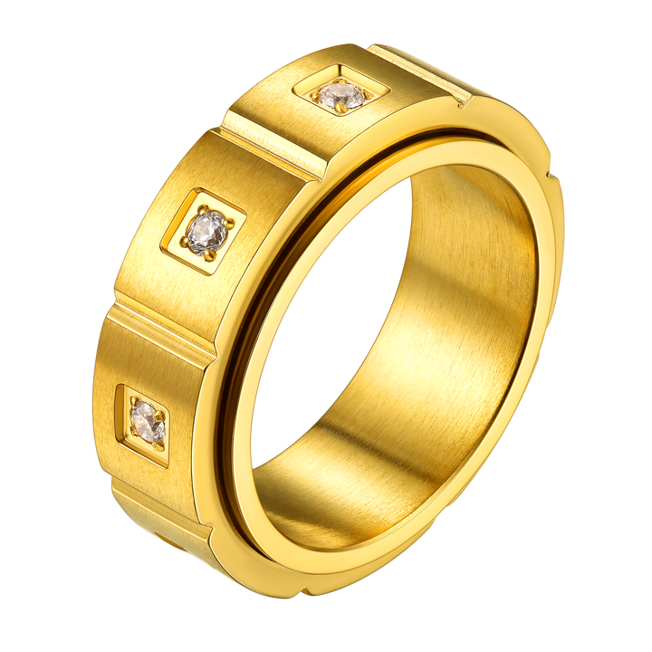 Flash Sale Men's Zircon Rotatable Fidget Ring for Anxiety Stainless Steel
