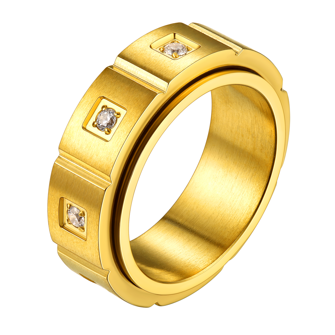 Flash Sale Men's Zircon Rotatable Fidget Ring for Anxiety Stainless Steel