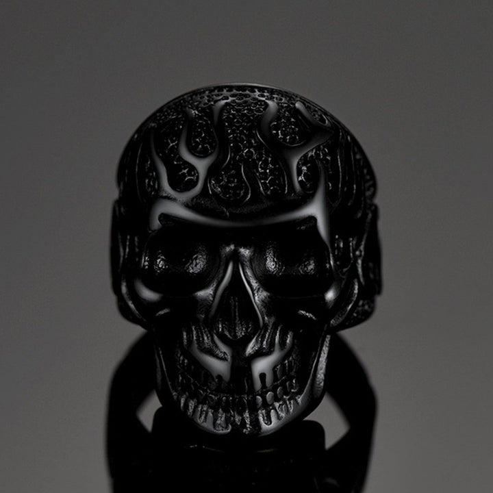 Gothic Fire Flaming Skull Stainless Steel Ring For Men