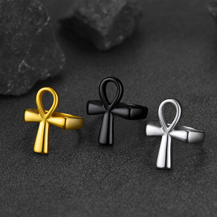 Egyptian Coptic Ankh Cross Stainless Steel Ring for Men Women