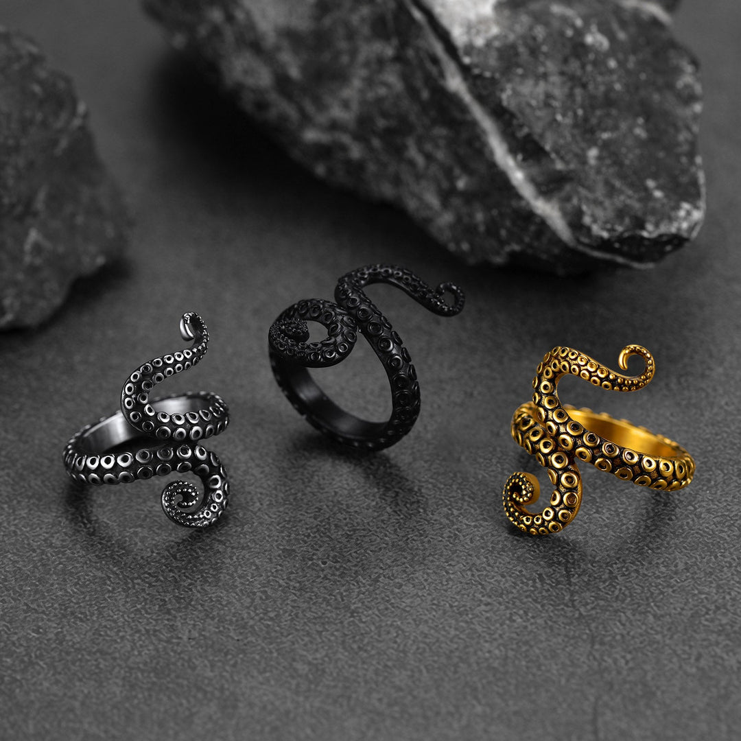 Punk Octopus Tentacle Ring For Men in Stainless Steel