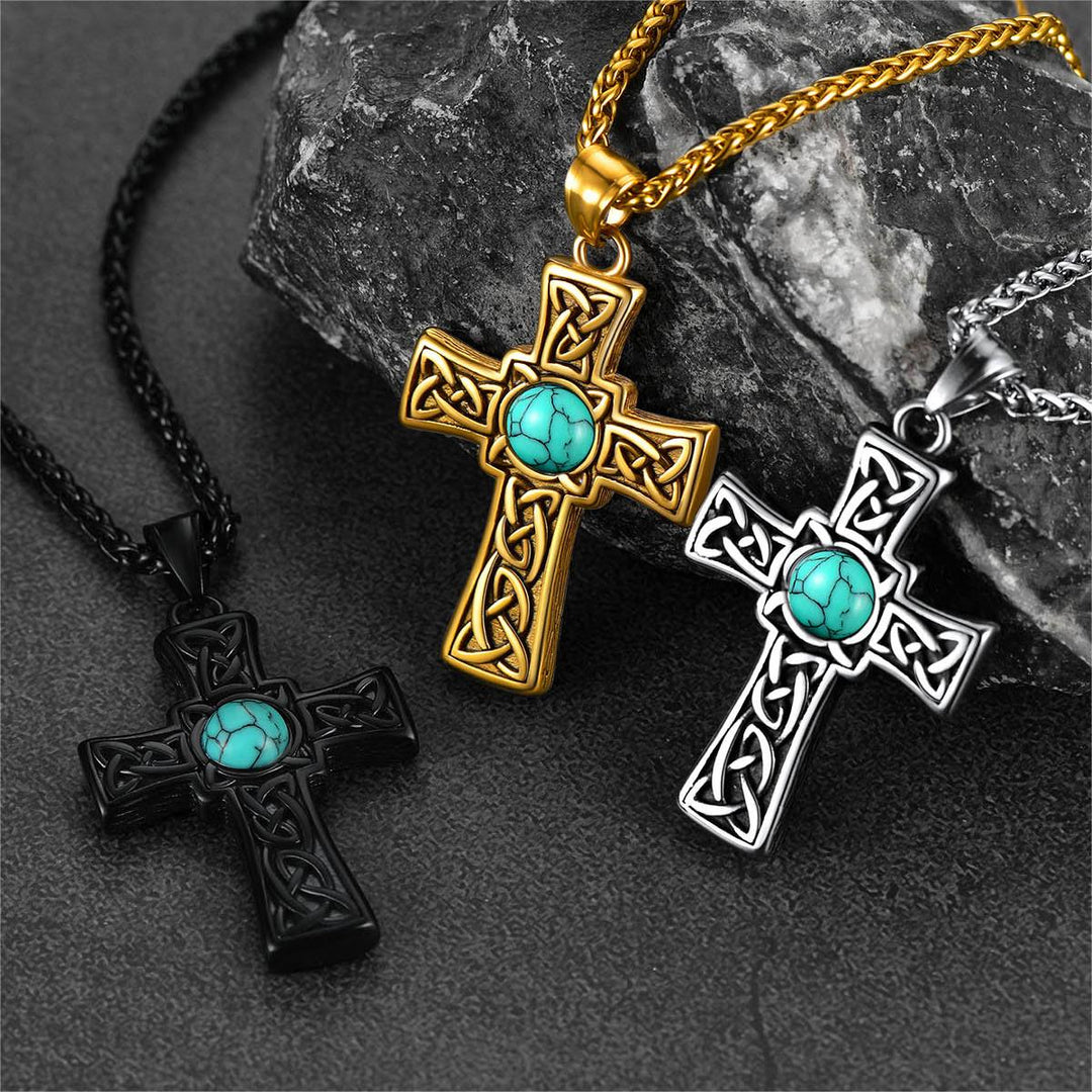 Turquoise Celtic Cross Pendant Necklace For Men