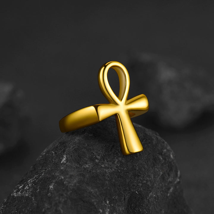 Egyptian Coptic Ankh Cross Stainless Steel Ring for Men Women
