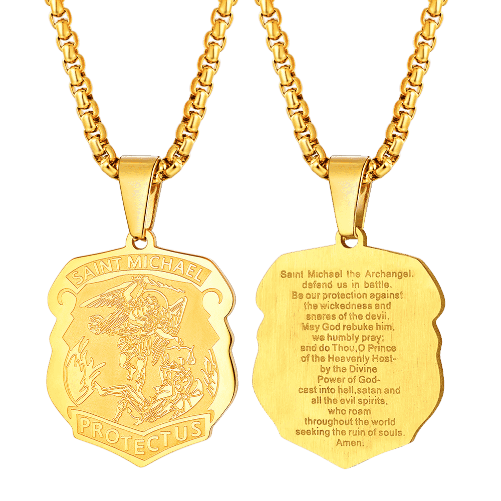 Archangel St. Michael Necklace Medal Shield Pendant for Men