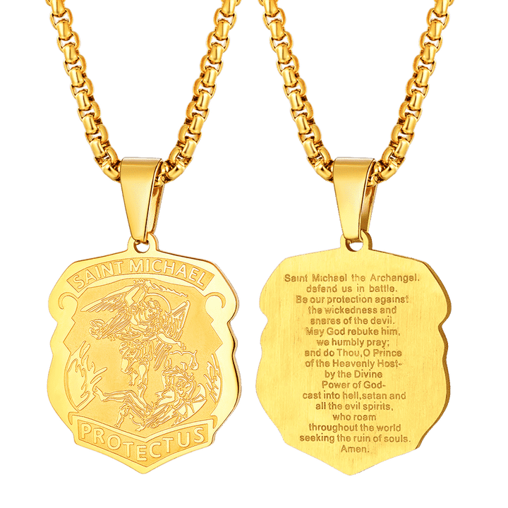Archangel St. Michael Necklace Medal Shield Pendant for Men
