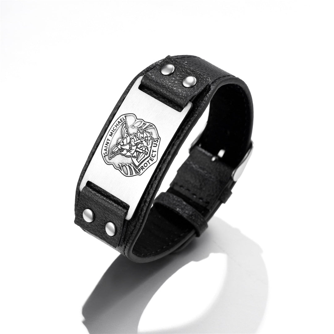 Saint Michael Leather Bracelet Wristband Gift For Men
