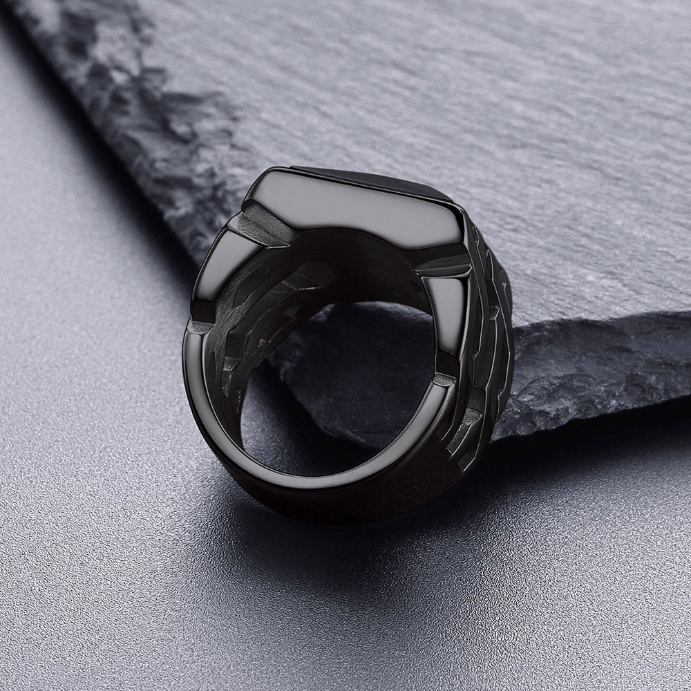Celtic Black Onyx Signet Ring in Stainless Steel for Men