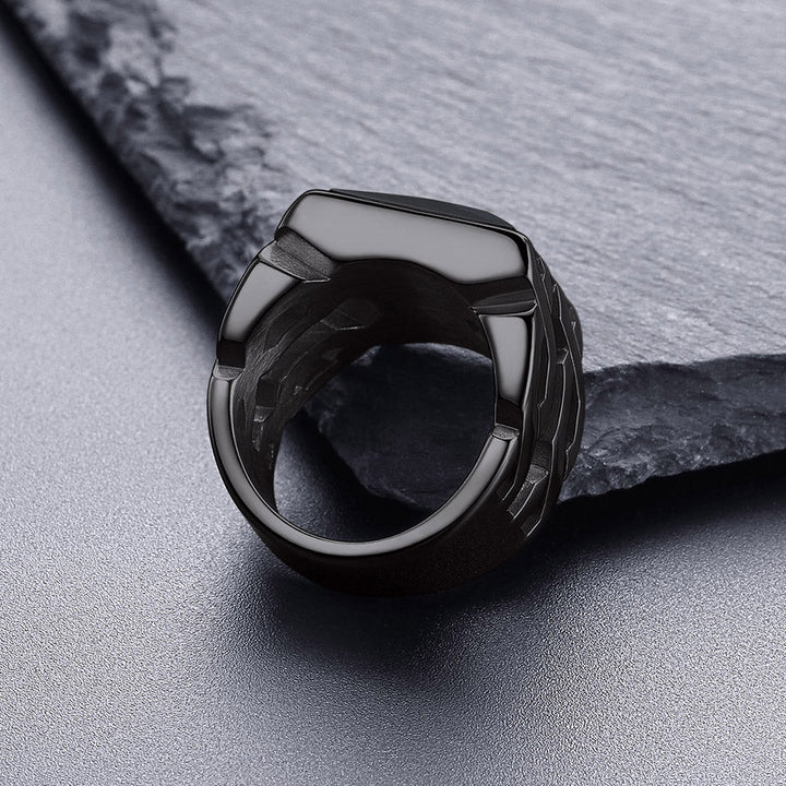 Celtic Black Onyx Signet Ring in Stainless Steel for Men