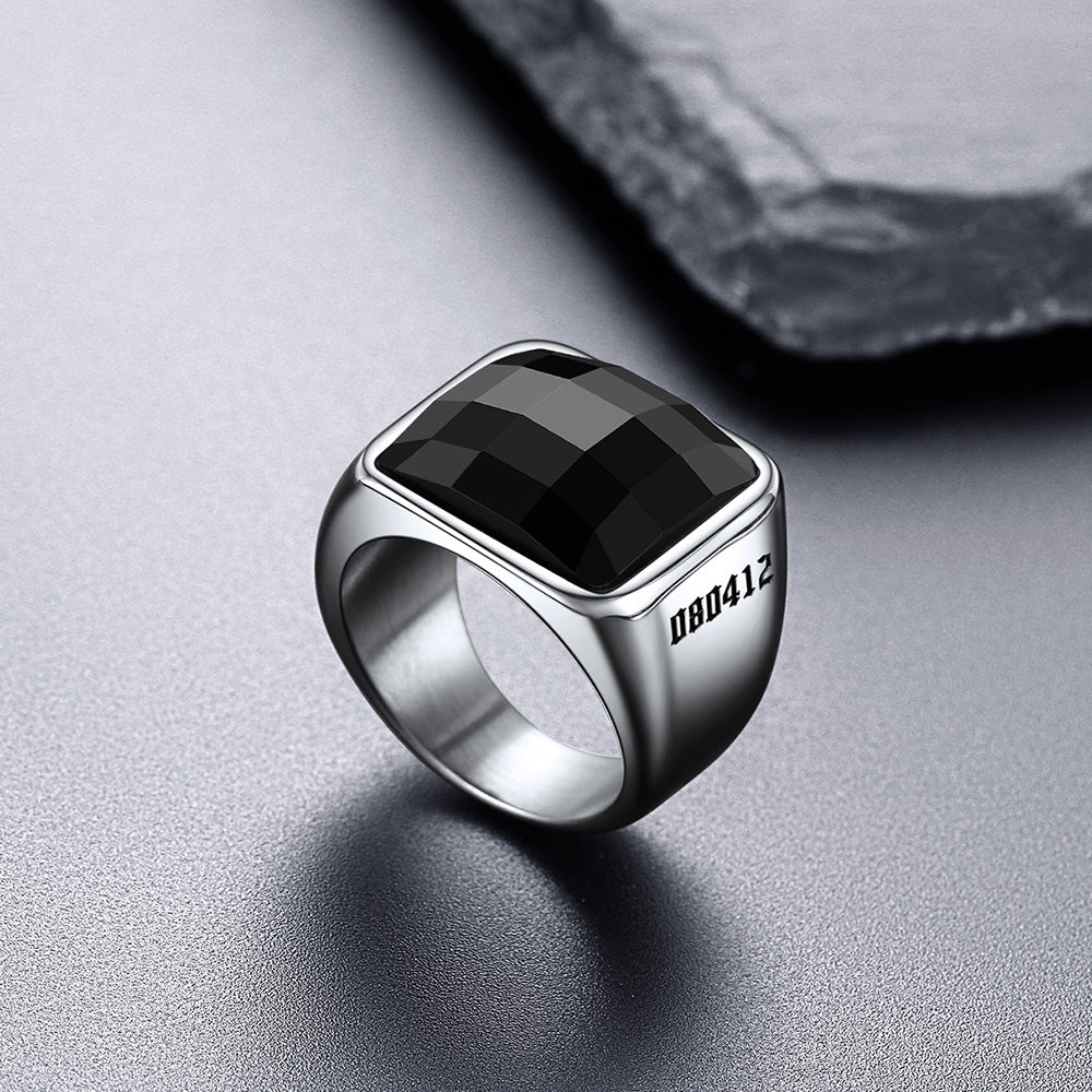 Custom Black Onyx Engraved Signet Ring for Men