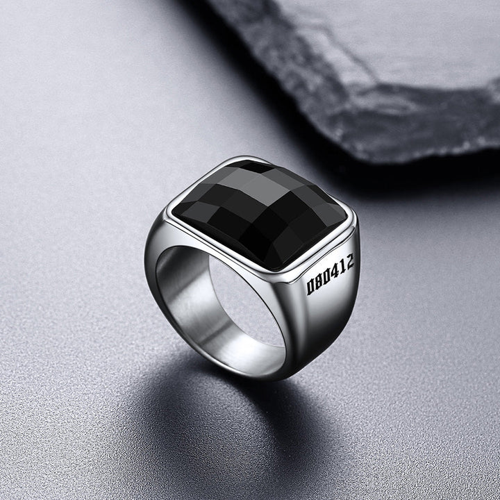 Custom Black Onyx Engraved Signet Ring for Men