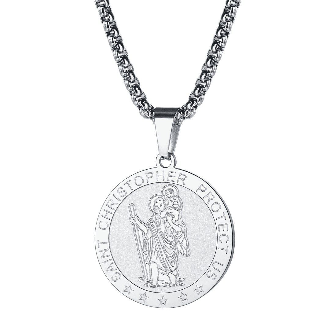 Round St. Christopher Medallion Necklace For Men
