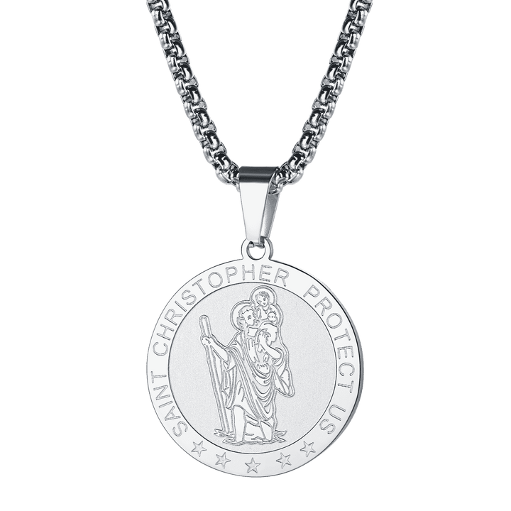 Round St. Christopher Medallion Necklace For Men