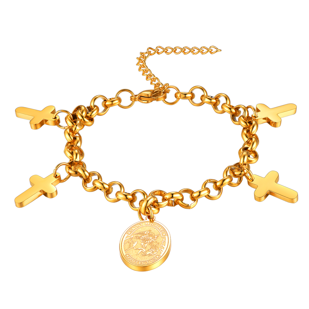 Patron St. Michael Charm Bracelet With Cross for Men