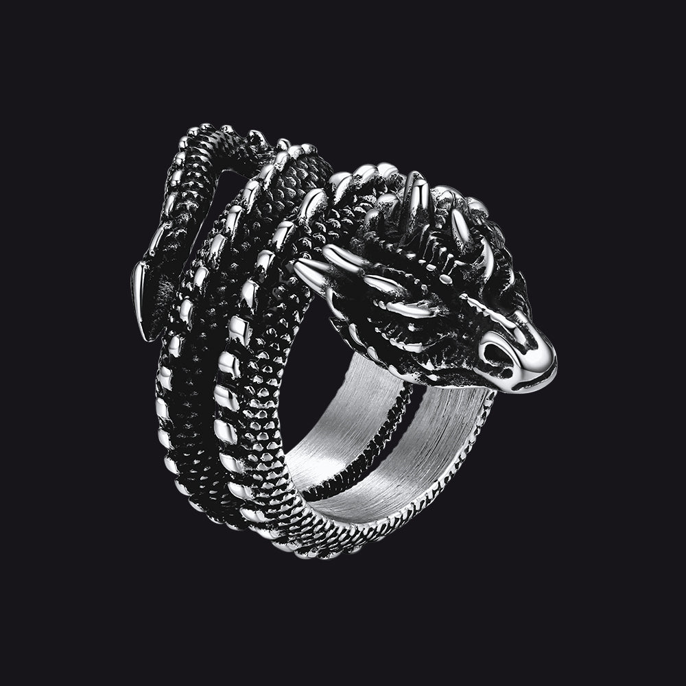 Punk Coiled Dragon Stainless Steel Ring for Men Women