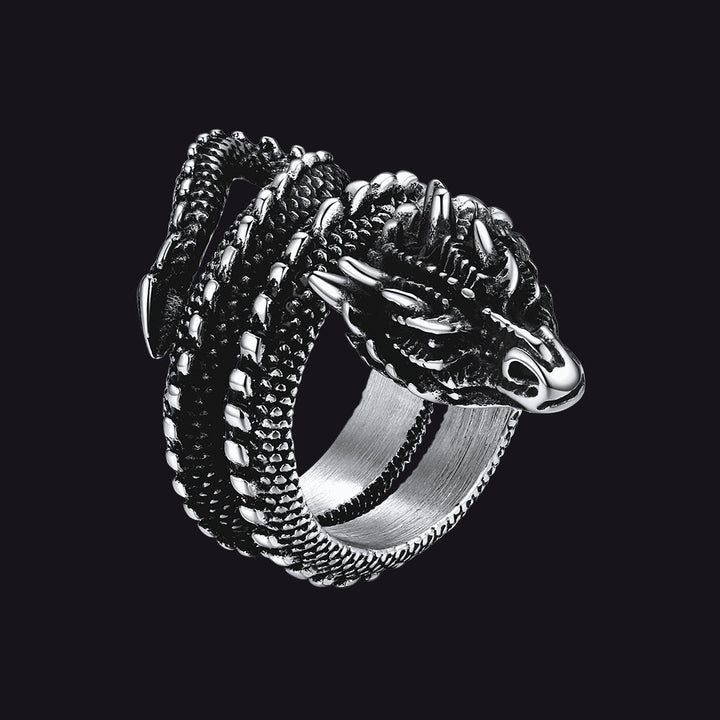 Punk Coiled Dragon Stainless Steel Ring for Men Women