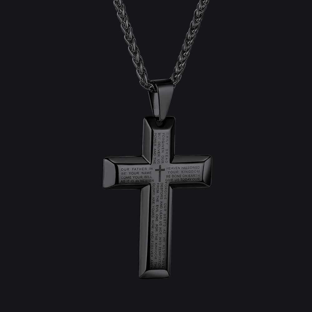 Christian Lord's Prayer Cross Necklace for Men