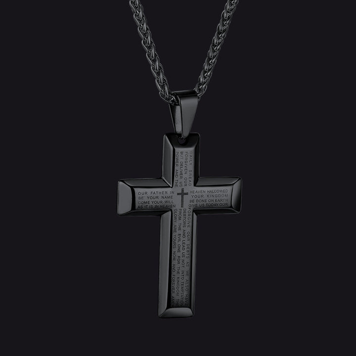 Christian Lord's Prayer Cross Necklace for Men