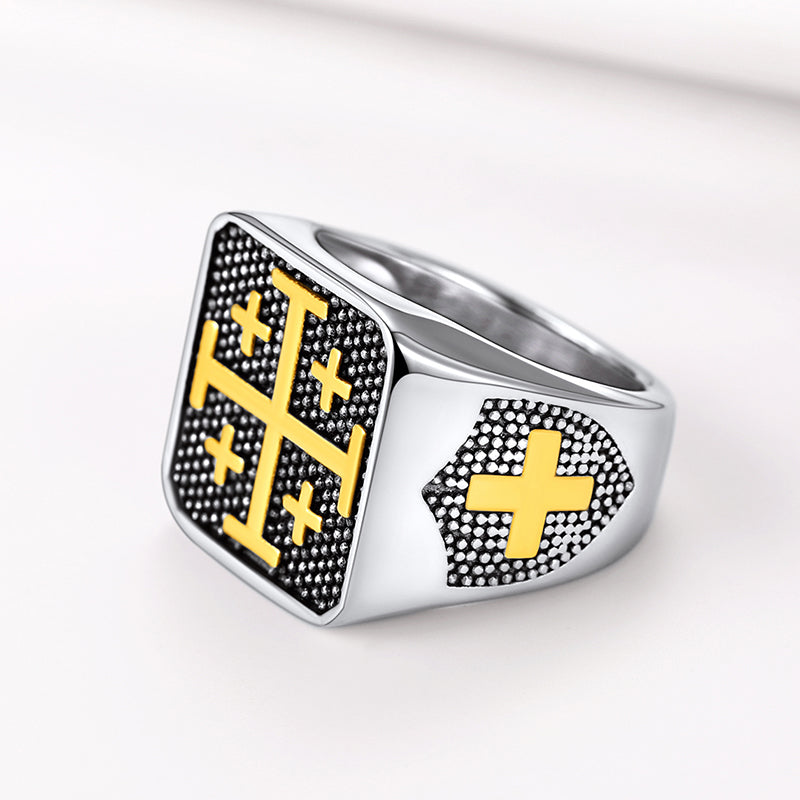FaithHeart Jerusalem Cross Signet Ring For Men