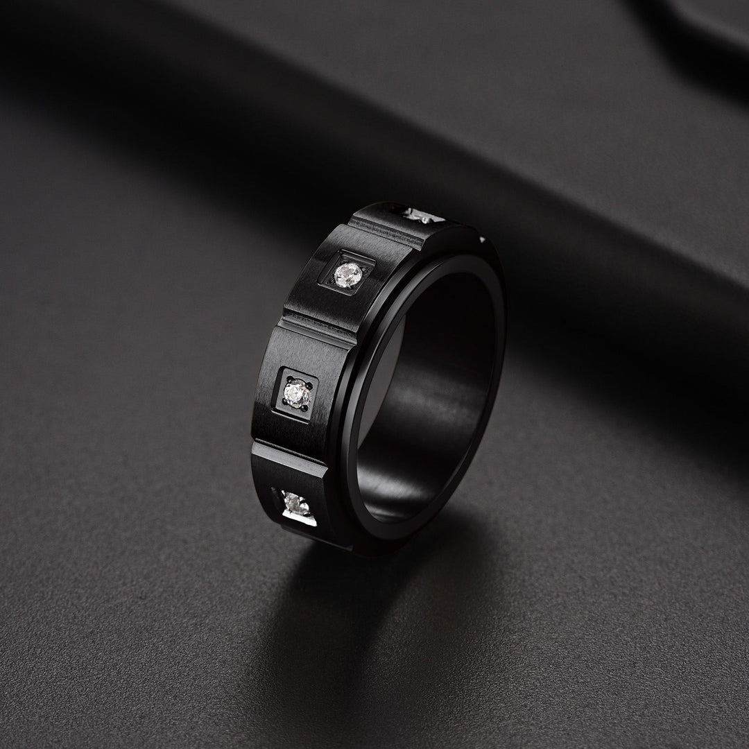 Flash Sale Men's Zircon Rotatable Fidget Ring for Anxiety Stainless Steel