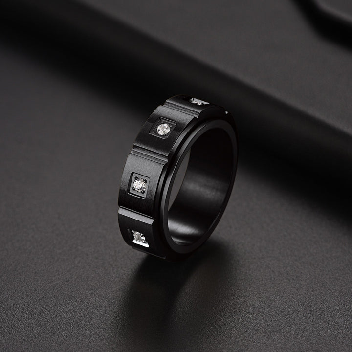 Flash Sale Men's Zircon Rotatable Fidget Ring for Anxiety Stainless Steel