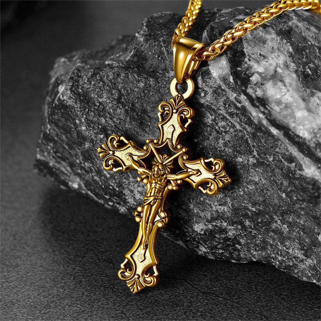 Vintage Crucifix Cross Necklace Jesus Pendant For Men