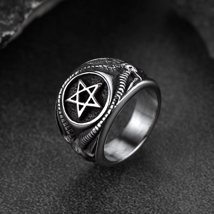 Satanic Goat Pentagram Ring Baphomet Ring for Men