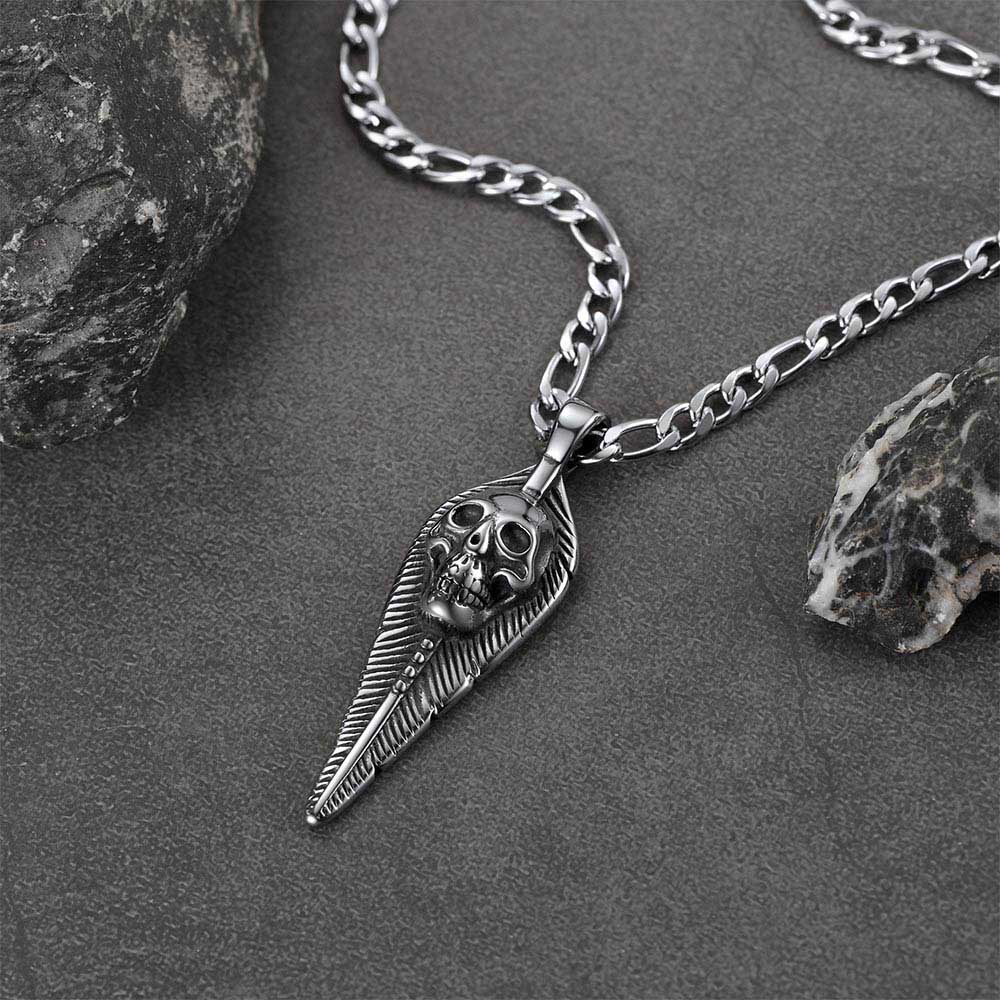 Punk Leaves Skull Pendant Necklace For Men