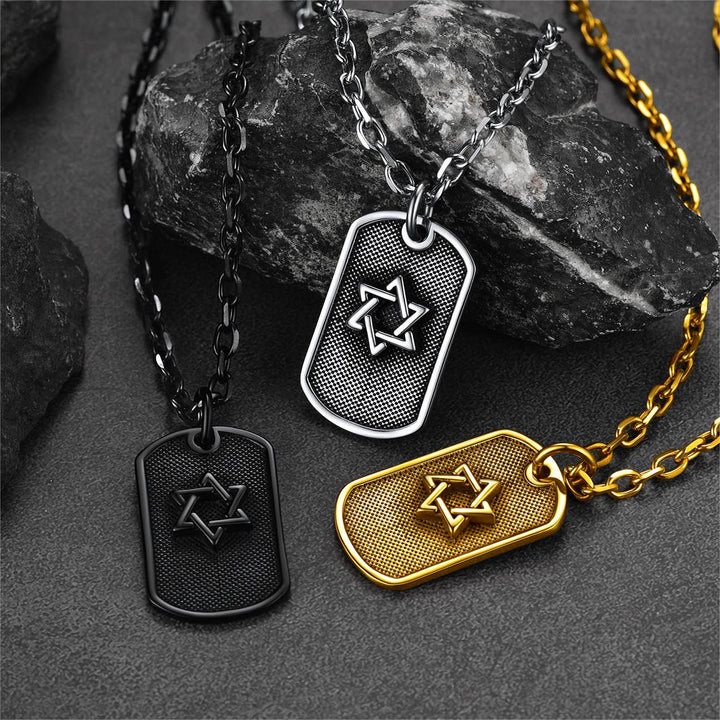 Engraved Jewish Star Of David Dog Tag Necklace For Men