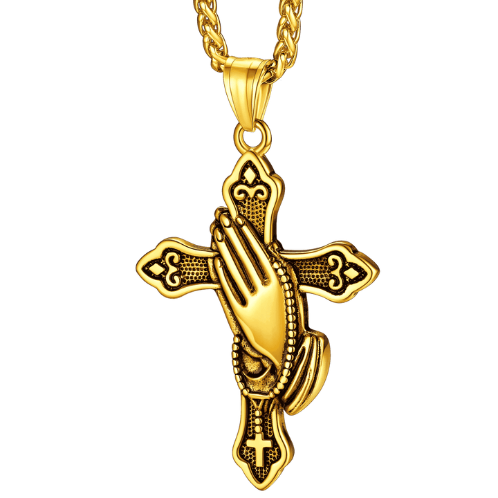 Flash Sale Christian Praying Hands Cross Necklace For Men