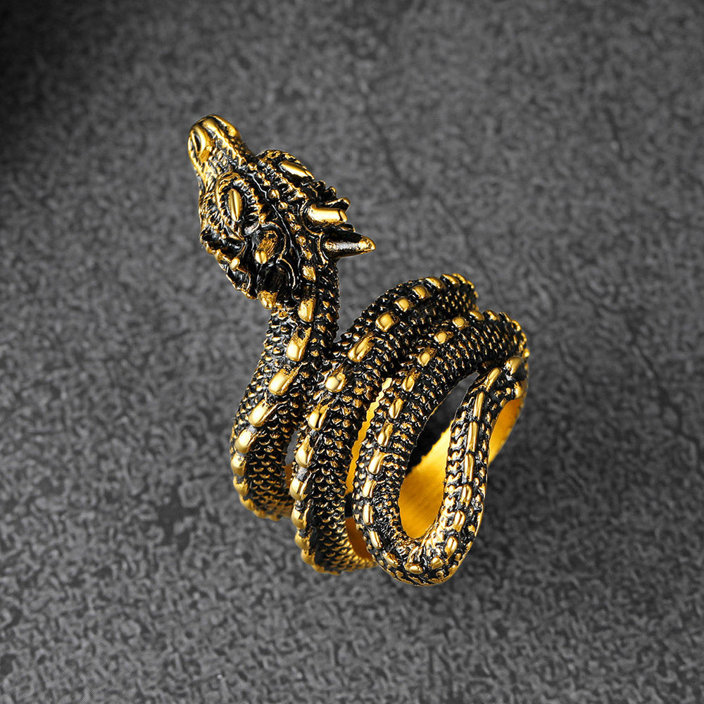 Punk Coiled Dragon Stainless Steel Ring for Men Women