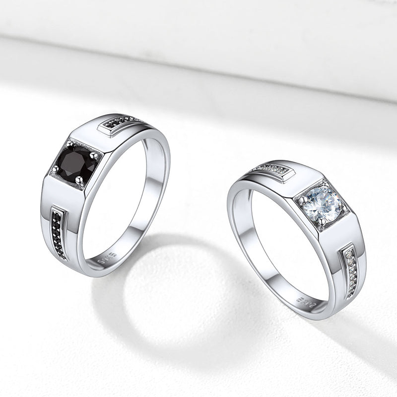 Men's Black Onyx Ring Diamond Ring in Sterling Silver