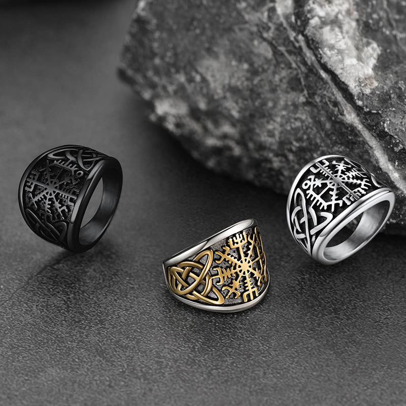 Viking Compass Ring with Celtic Knot for Men