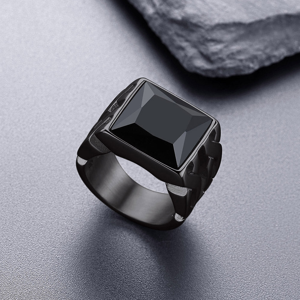 Celtic Black Onyx Signet Ring in Stainless Steel for Men