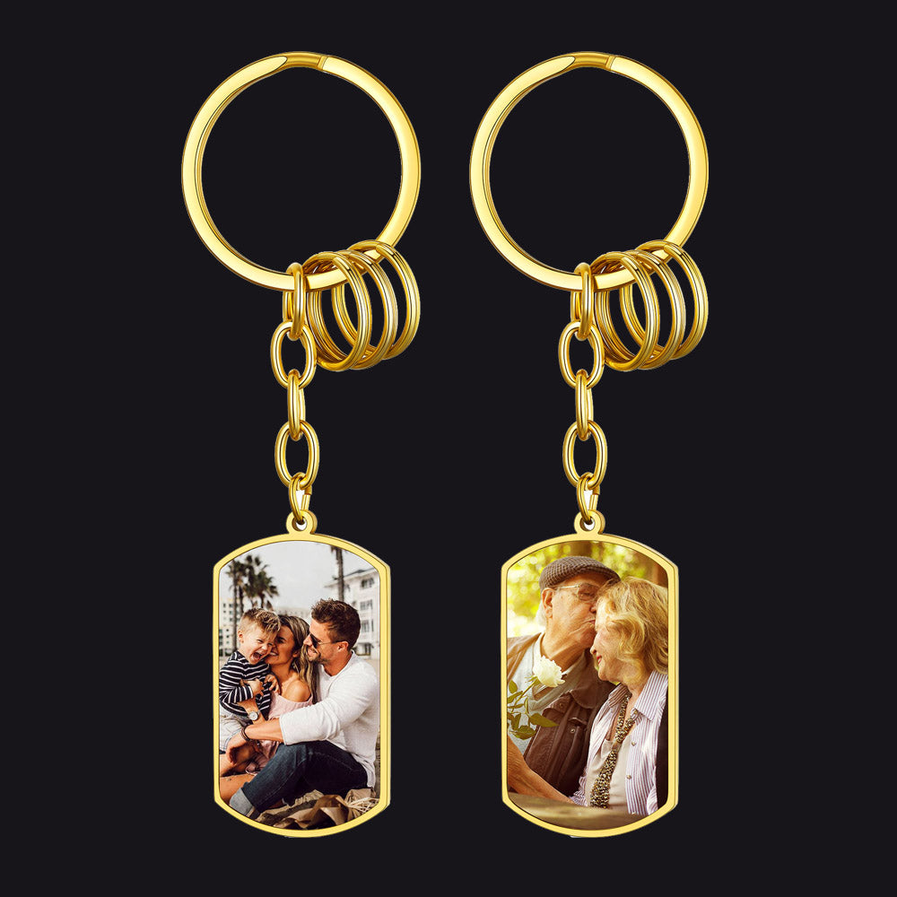Personalized Photo Dog Tag Keychain With Picture for Men Dad Father Day Gift
