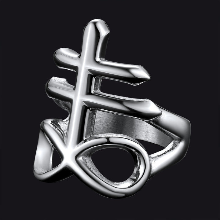 Satanic Leviathan Cross Stainless Steel Ring For Men