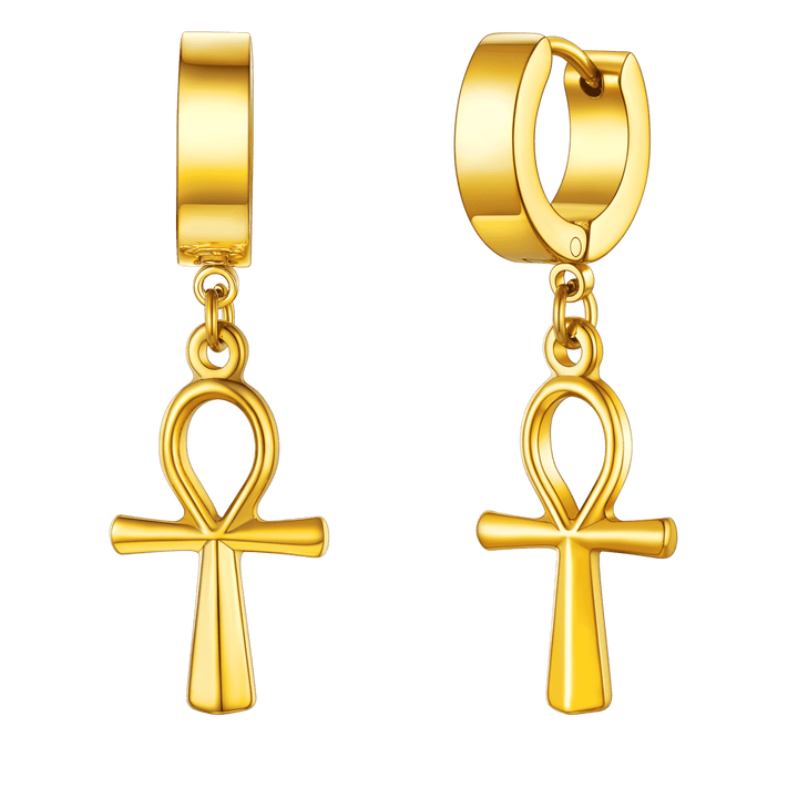 Ankh Cross Dangle Hoop Earrings for Men Women