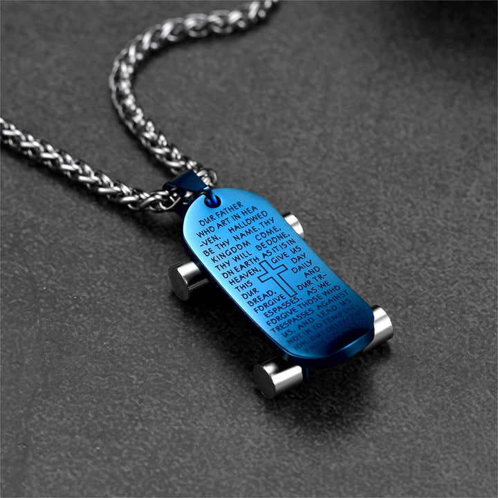 Christian Lord's Prayer Skateboard Necklace Pendant for Men