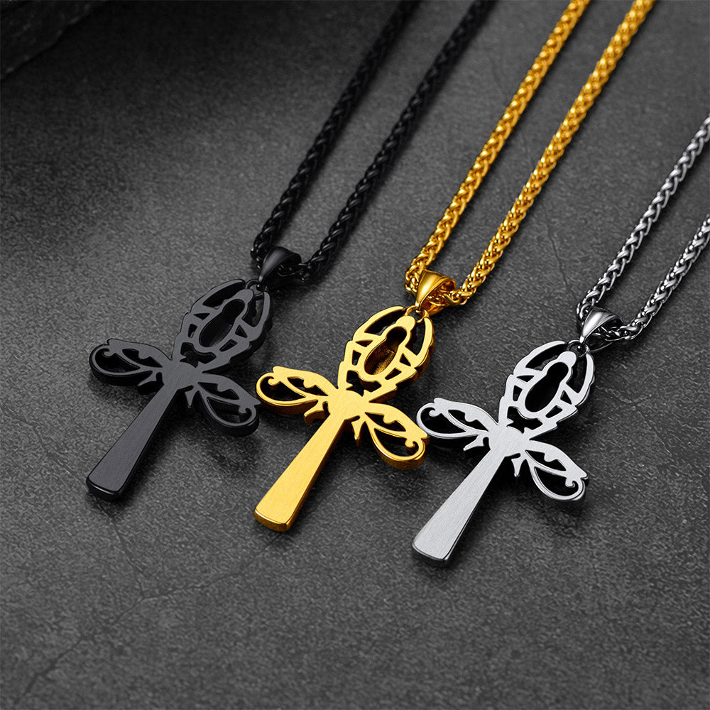 Egyptian Scarab Ankh Cross Necklace For Men Women