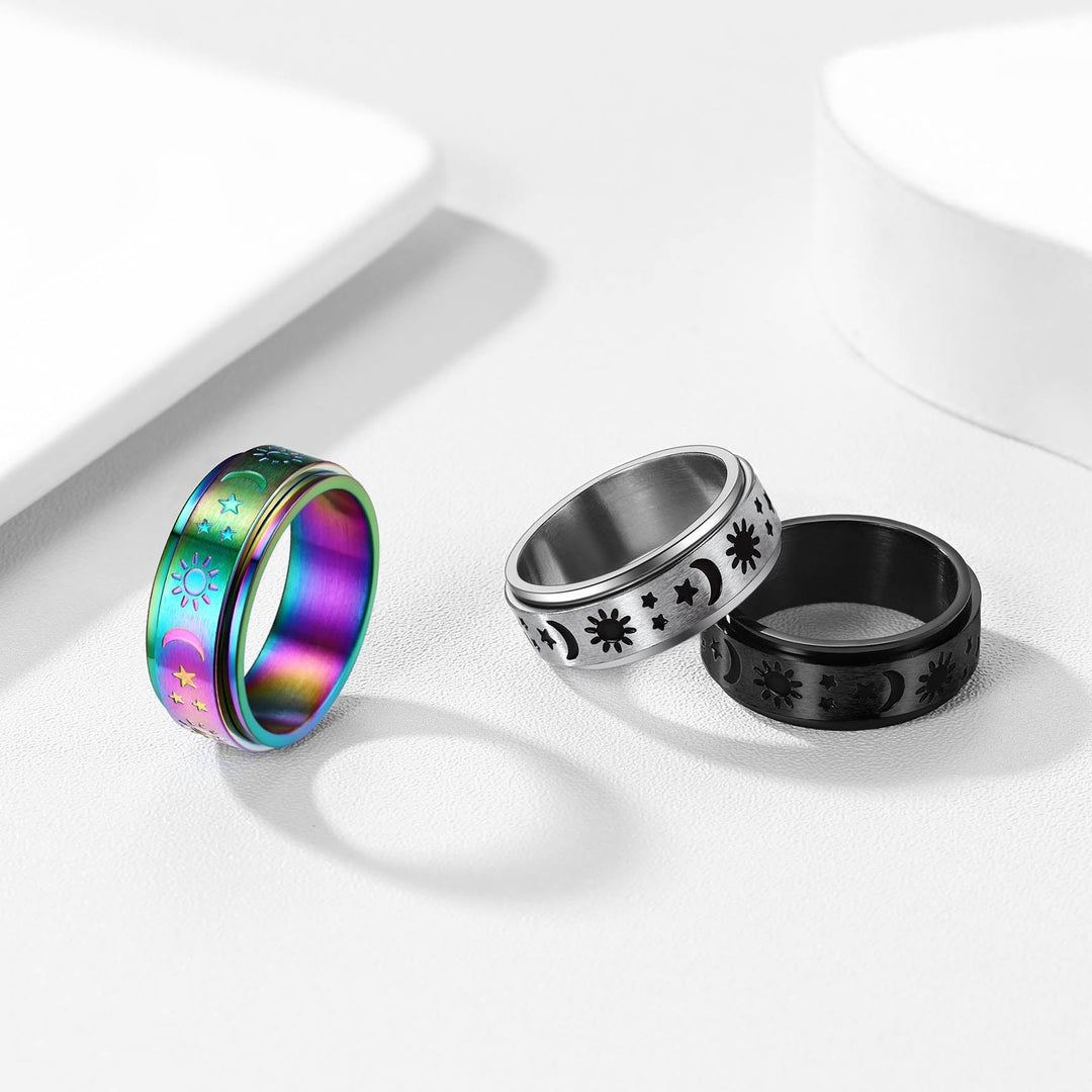 Moon Star Sun Ring Fidget Ring for Anxiety