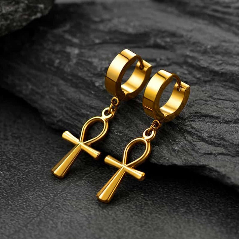 Ankh Cross Dangle Hoop Earrings for Men Women