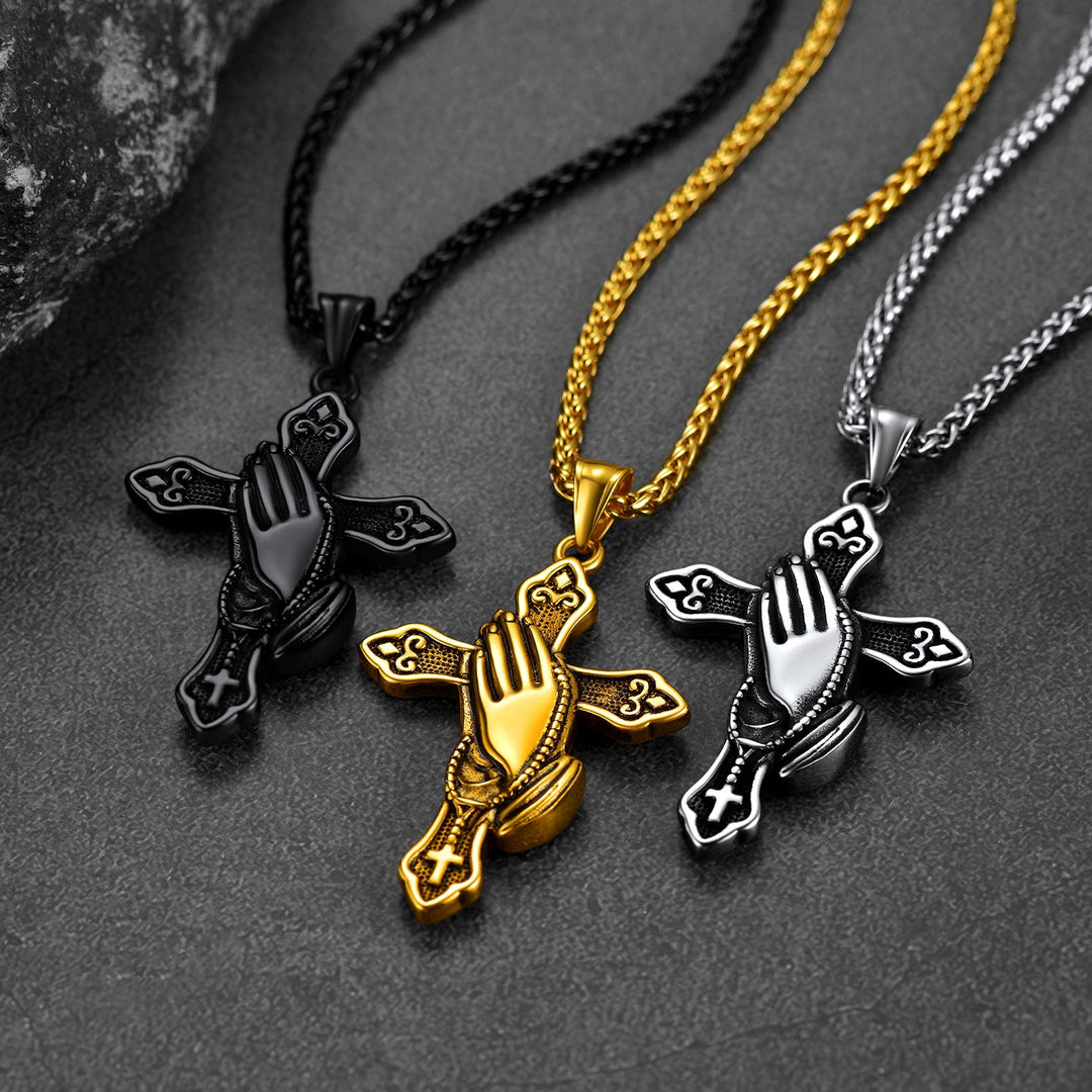 Flash Sale Christian Praying Hands Cross Necklace For Men