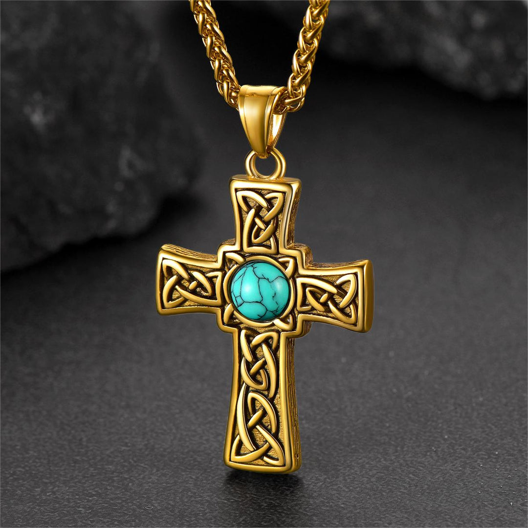 Turquoise Celtic Cross Pendant Necklace For Men