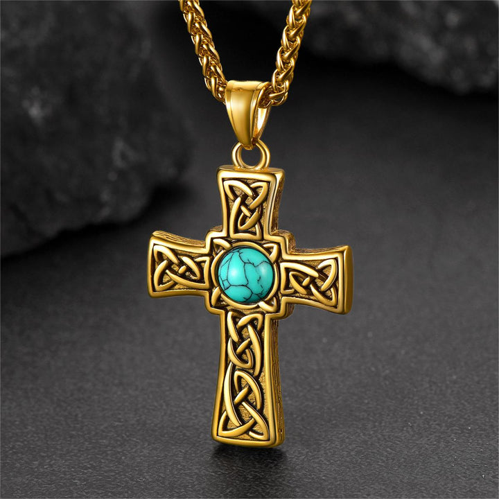 Turquoise Celtic Cross Pendant Necklace For Men