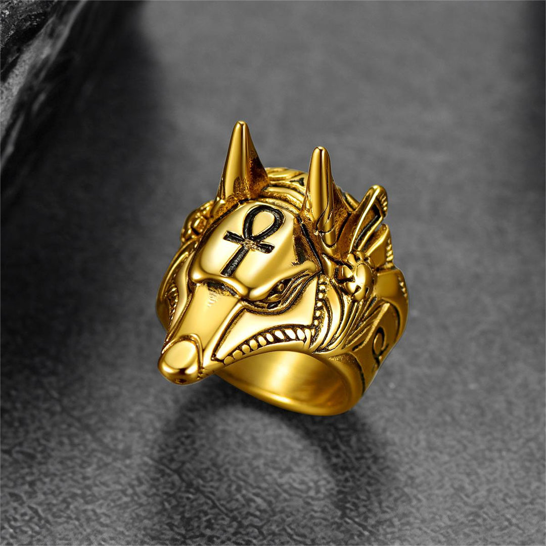 Ancient Egyptian Anubis Ring With Ankh Cross For Men