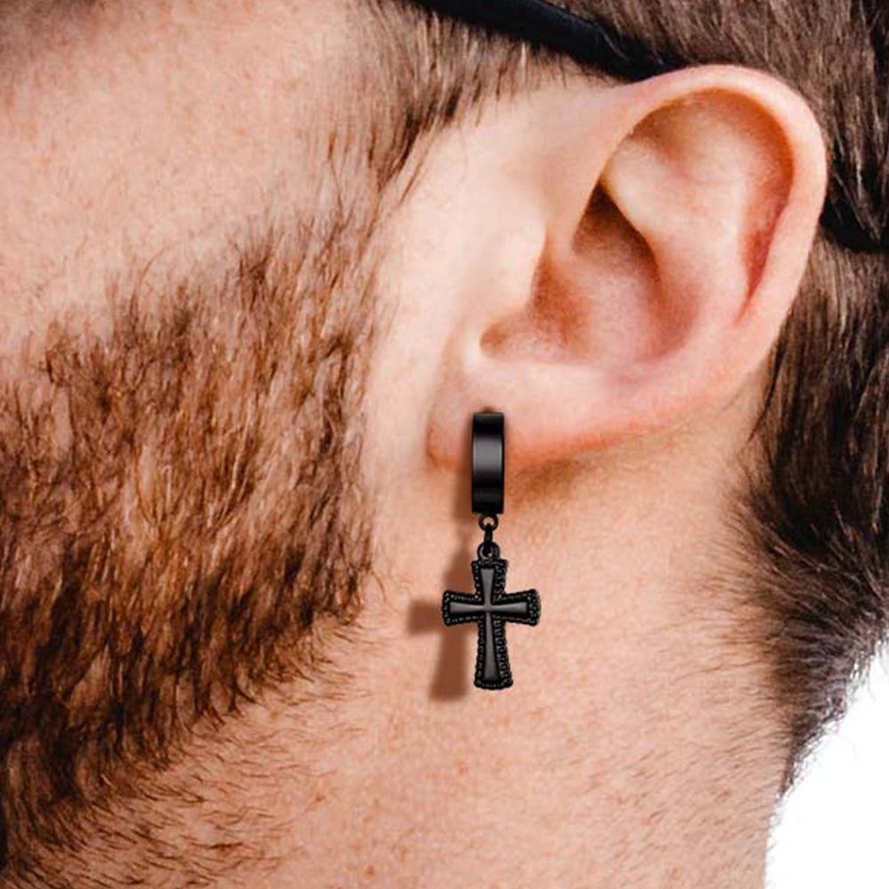 Flash Sale CZ Cross Dangle Hoop Earrings For Men Women