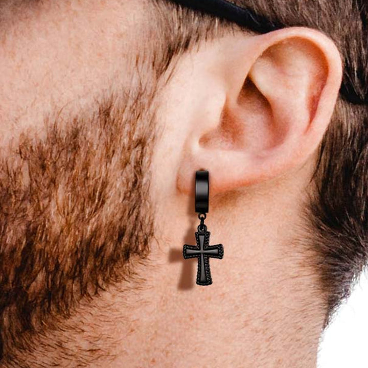 Flash Sale CZ Cross Dangle Hoop Earrings For Men Women